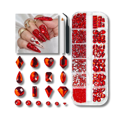 2052pcs red nail art - red,